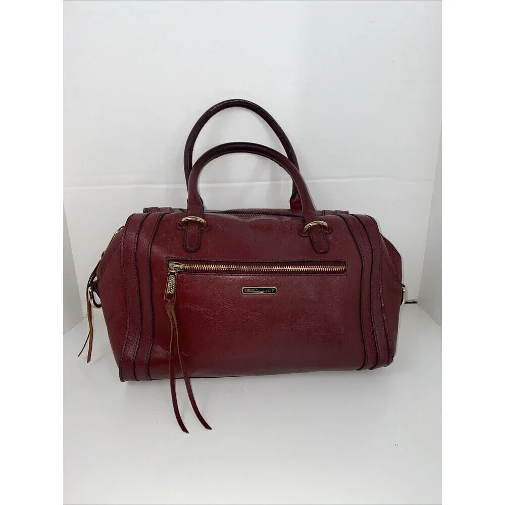 REBECCA MINKOFF Leather Satchel Tote Purse Double Handles Fringe Zippers